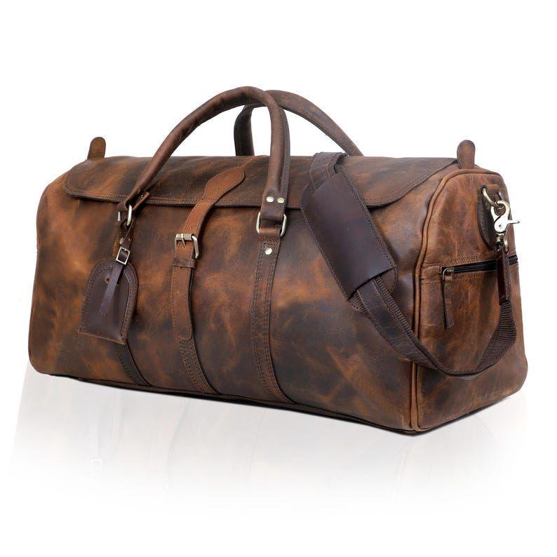 Vintage Genuine Full Grain Leather Duffel Bag Handmade Leather Weekender Bag Travel Duffel for Men Overnight Bag Carry on Bag Christmas Gift