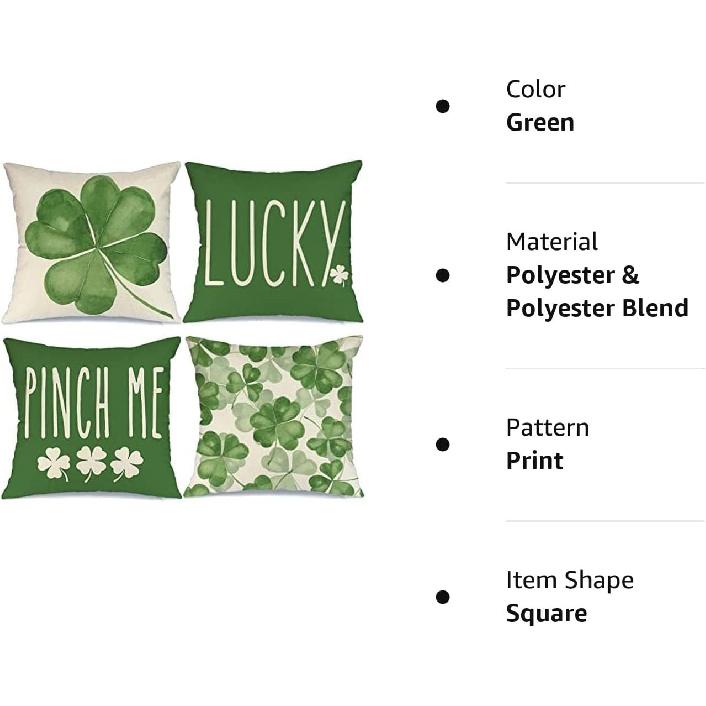 GEEORY St Patricks Day Pillow Covers 18x18 Set of 4 St Patricks Day Decorations for Home Shamrock Lucky St Patricks Day Decorative Throw Pillows