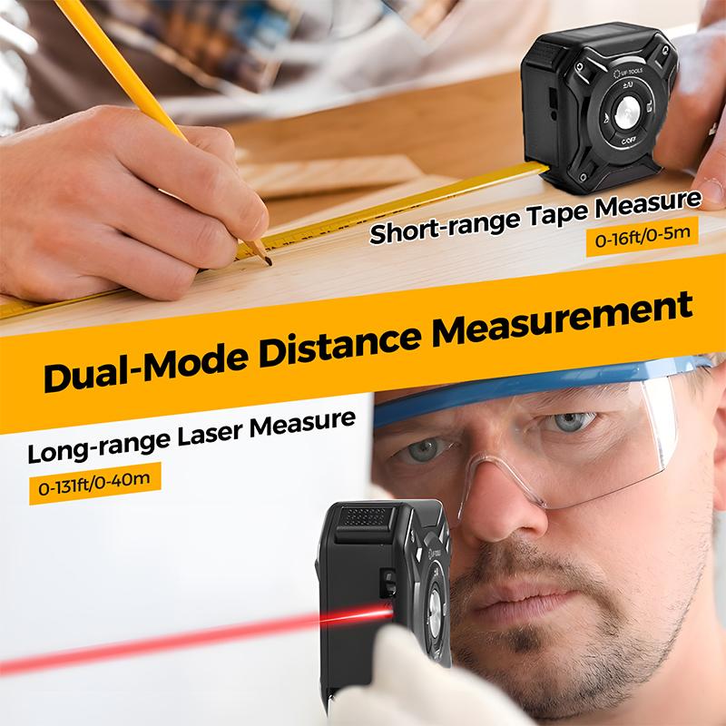 Smart Laser Distance Tape Measure 40M Laser Range 5M Steel Tape Front Back Reference Switch Unit Conversion LCD Display