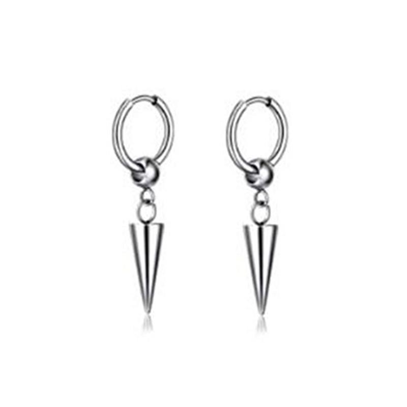 2pcs/set Black Or Silvery Unisex Punk Stainless Steel Cross Cone Feather Chain Pendant Hoop Earrings Ear Stud Jewelry Set