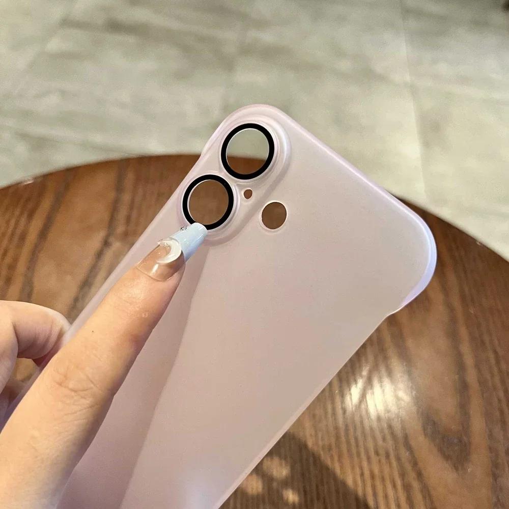 Broderless Case for iPhone 16 17 Ultra Thin Slim Matte PC Cover for iPhone 11 12 13 14 15 17 Pro Max Air Glass Camera Protector