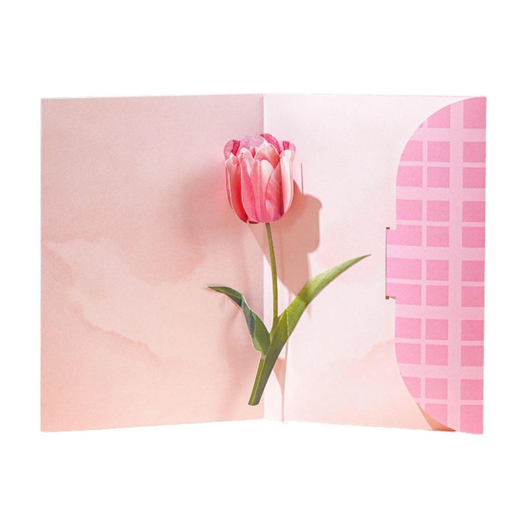 CAWKAY 3D Message Card, Single Flower, 3D Pop-Up Card, Anniversary, Birthday, Celebration Gift, Lover, Mother's Day, Envelope Included (Tulip)