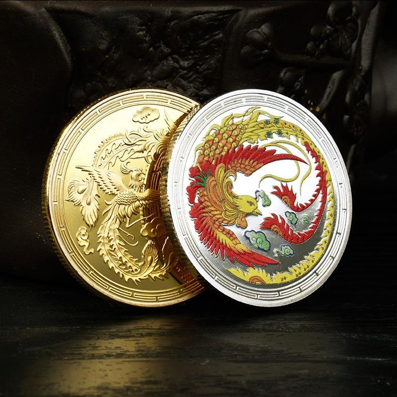 Chinese style, Phoenix Nirvana commemorative gold coins, gold and silver coin commemorative medals