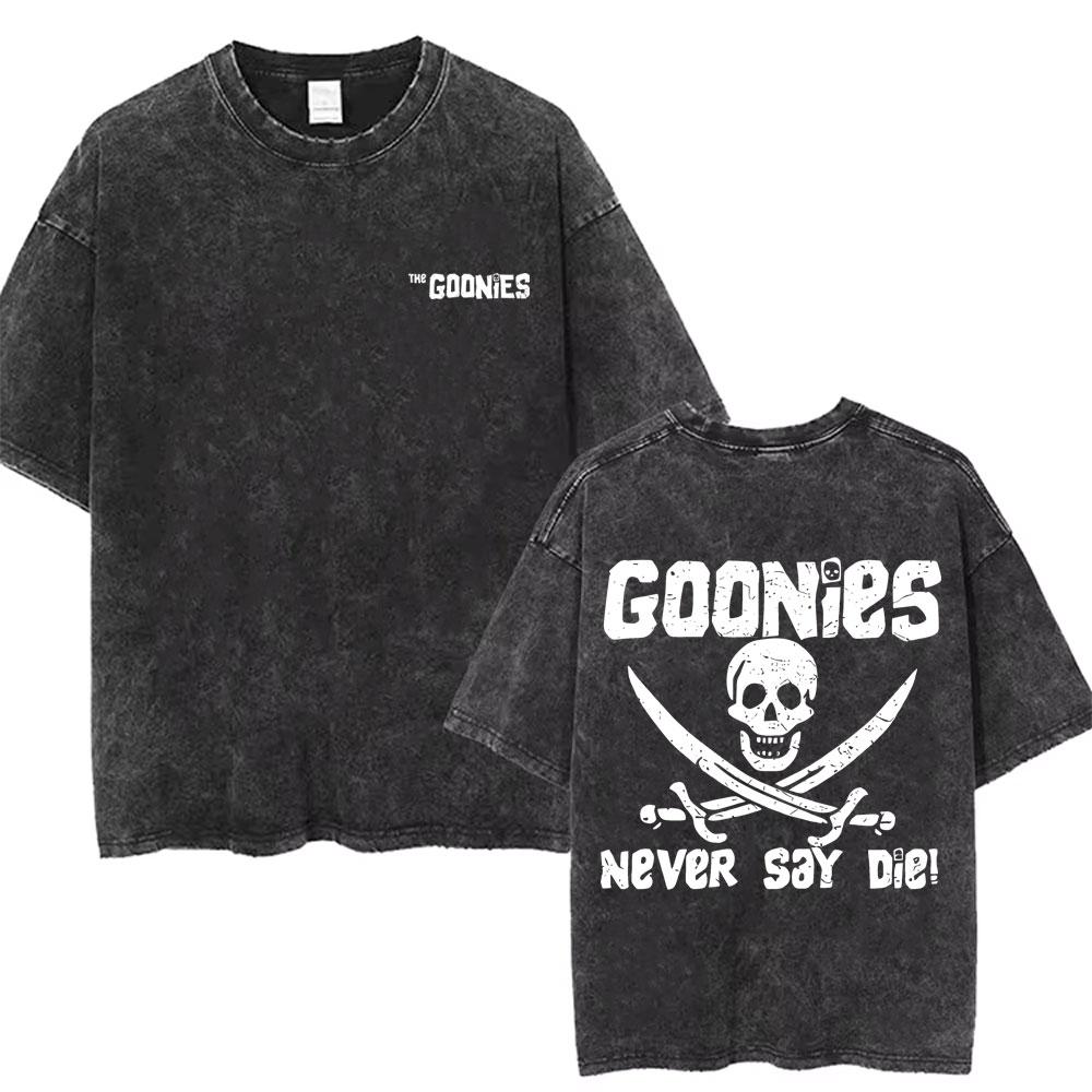Classic Funny Movie The Goonies Never Say Die Vintage Washed T Shirt Best Famous Skeleton Graphic T-shirt Oversized Tshirt Unisex