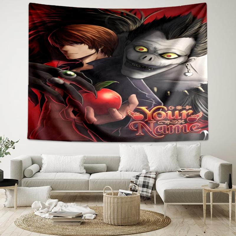 Personalized Name D-Death Note Tapestry, Wall Hanging Tapestry, Pattern Tapestry for Dorm Bedroom Living Room Wall Art Photography Backdrop