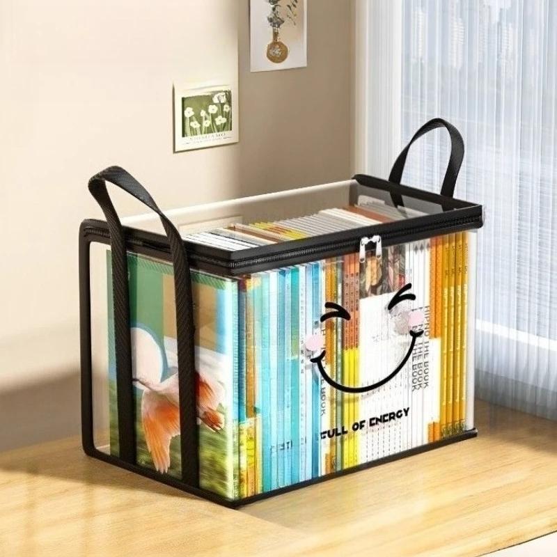 

1 шт. Большая квадратная коробка для хранения с крышкой с радостным лицом, Черная рама - Сверхпрочный ПВХ прозрачный органайзер, Многоцелевой контейнер