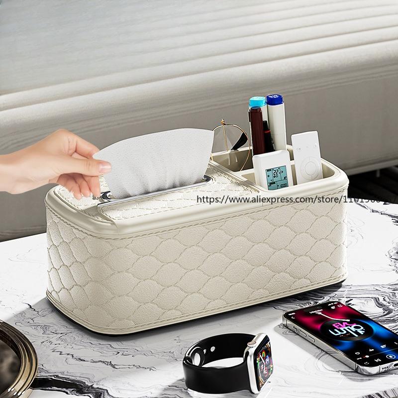 Luxury Tissue Box for Living Room Coffee Table High-End Design with Multifunctional Remote Control Storage Holds Facial Napkins