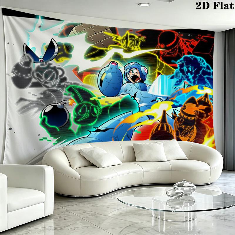 Mega Man Wall Tapestry Aesthetic Wall Hanging Printed Fabric Blanket Decorative Tapestries for Bedroom Living Room Home Decor