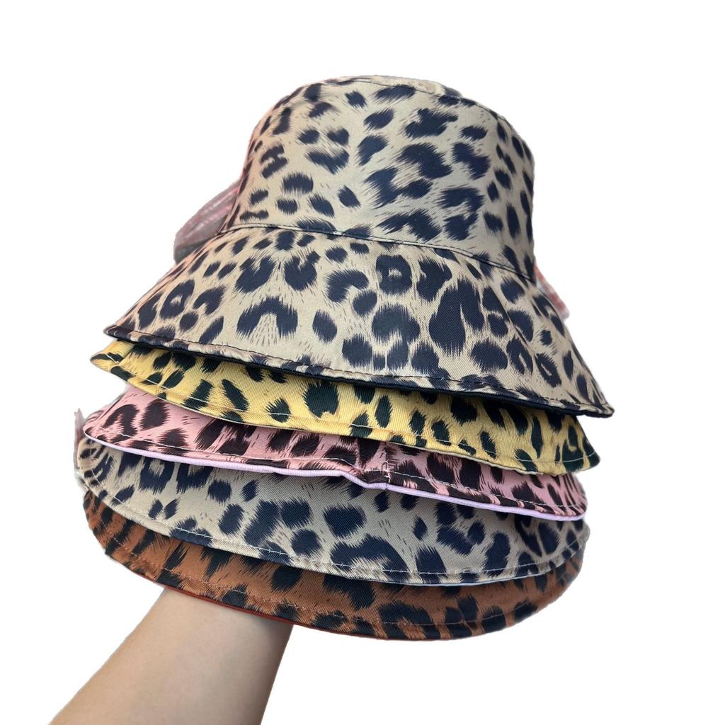 New bucket hat leopard print grid sun hat four seasons universal basin hat foreign gas hat double-sided can be brought