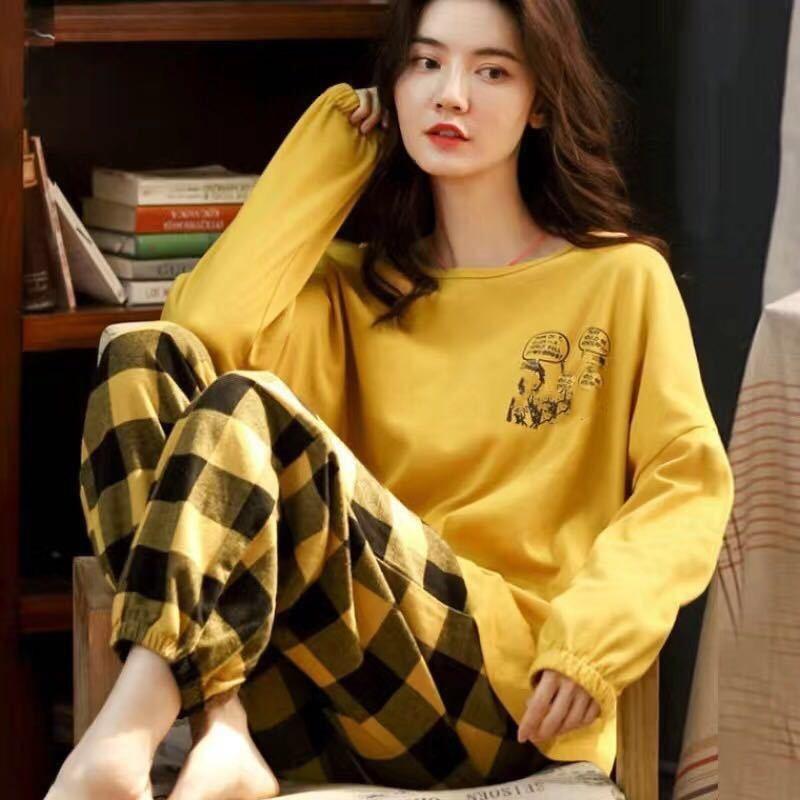 Spring and Autumn Pajamas Women's Long-sleeved Homewear Suit Can Be Worn Outside Loose Large Size Two-piece Set