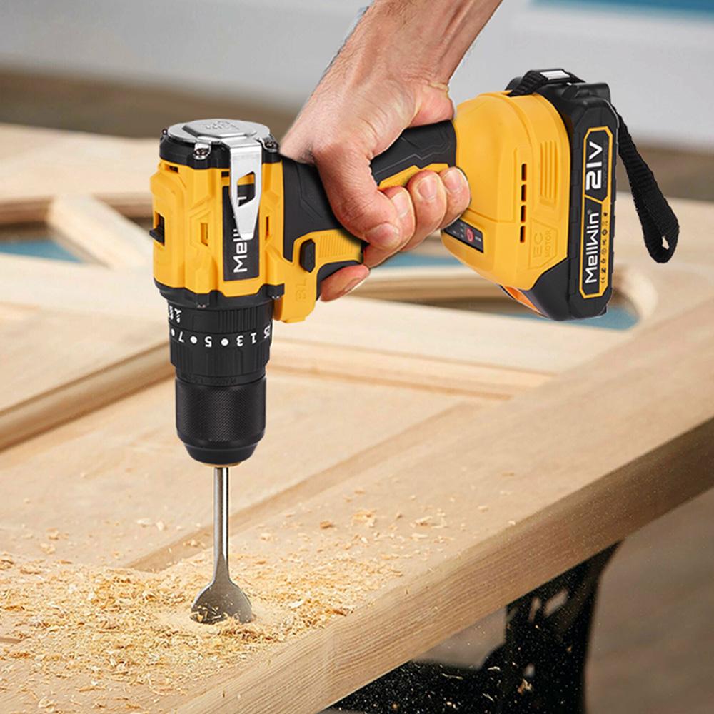 MELLWIN 13MM Bürstenloser Elektrohammerbohrer 25+3 Drehmoment Flachbohrer Schraubendrehersatz Home DIY Elektrowerkzeuge für Makita 18V Batterie