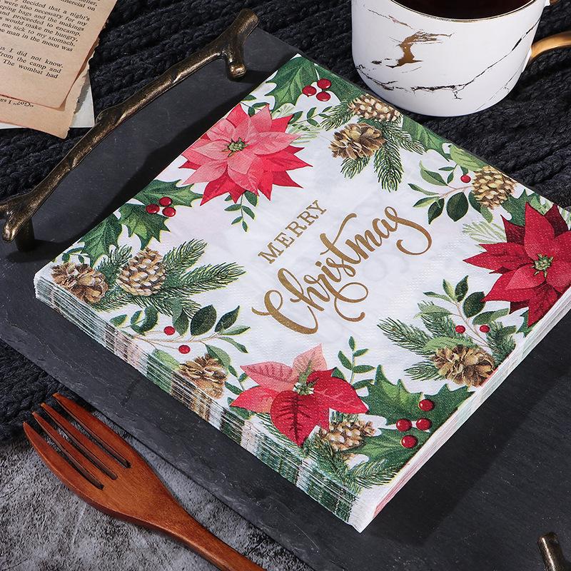 Christmas Printed Napkins - Festive Dining & Bakery Paper Napkins, Disposable Handkerchief Tissue for Home, Restaurant 20pcs/pack