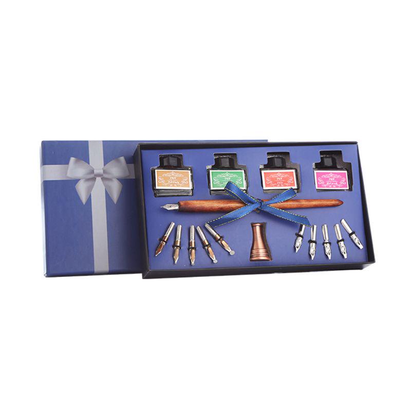 Calligraphy Pen Set Includes Wooden Dip Pen Antique Holder 11 Nibs, 4 Ink Bottle