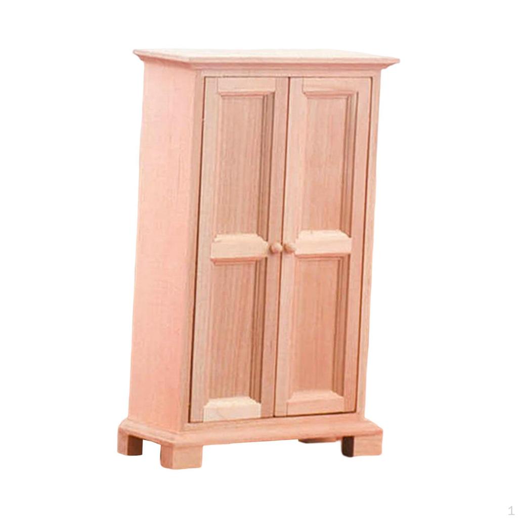 Bedroom Furniture Wardrobe Double Door Closet for 1/12 Dollhouse DIY Projects Child Accessories
