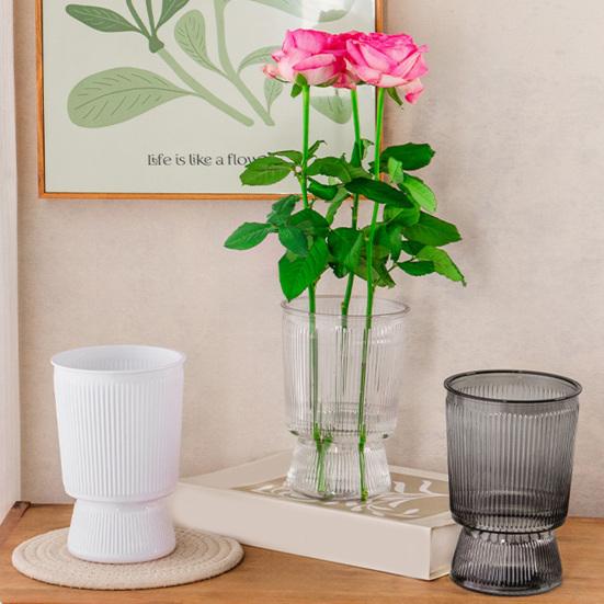 Hydroponic Flower Vase Transparent Vertical Grained Glass Design Vase Reusable PET Modern Nordic Style Vase for Flowers Pothos
