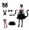 PESENAR Black Cat Costume for Women, Halloween Masquerade Mask, Lace Ears, Gloves, Tail, Choker Necklace