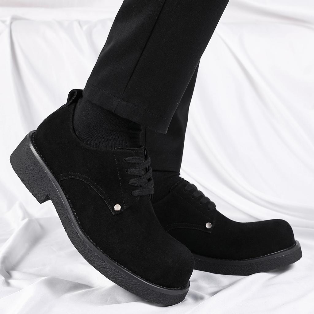 Derby Shoes 2025 New Low-top Cattle Cashmere Men's Retro Tooling Shoes with High Platform and Summer Breathable Fur Shoes