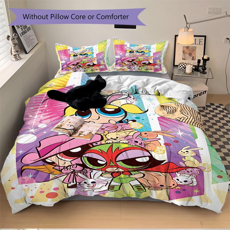 3pcs Powerpuff Girls Adventure Bedding Set, Includes One Quilt Cover and Two Pillowcases, Bedroom and Guest Room Decoration. T72301131