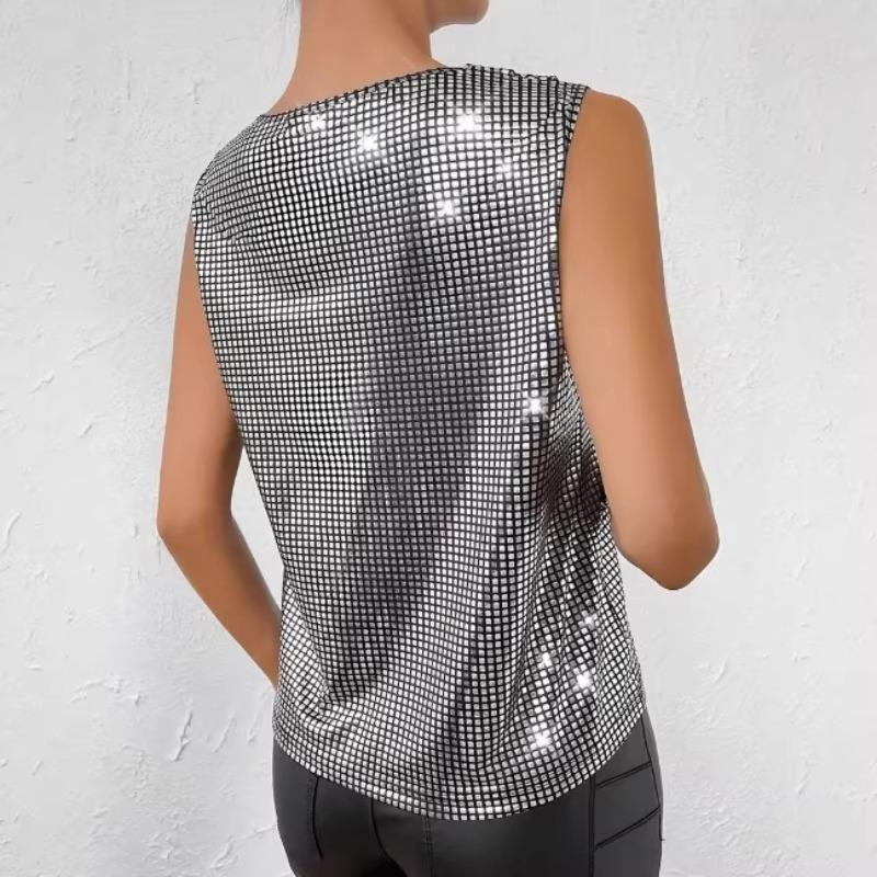 Summer new silver V-neck vest women's casual breathable sleeveless top
