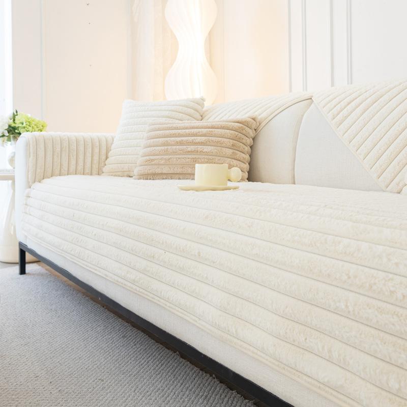 Plush Sofa Cushion Winter Thickened Plush Striped Cat-Feeling Non-Slip Sofa Cover Cloth