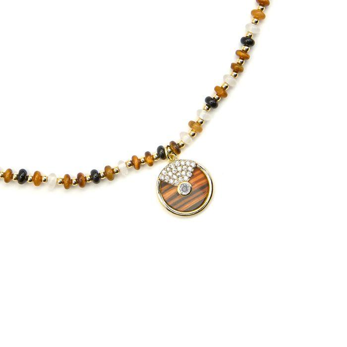 Collier Luxenter En Argent 925 Et Oeil De Tigre Finition or 18k - Yalah