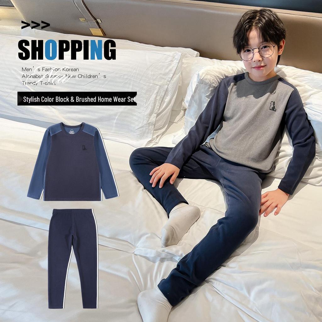 Jungen 2025 Deutscher Samt Pyjama Set – Warme Winter-/Herbst-PJs für große Kinder