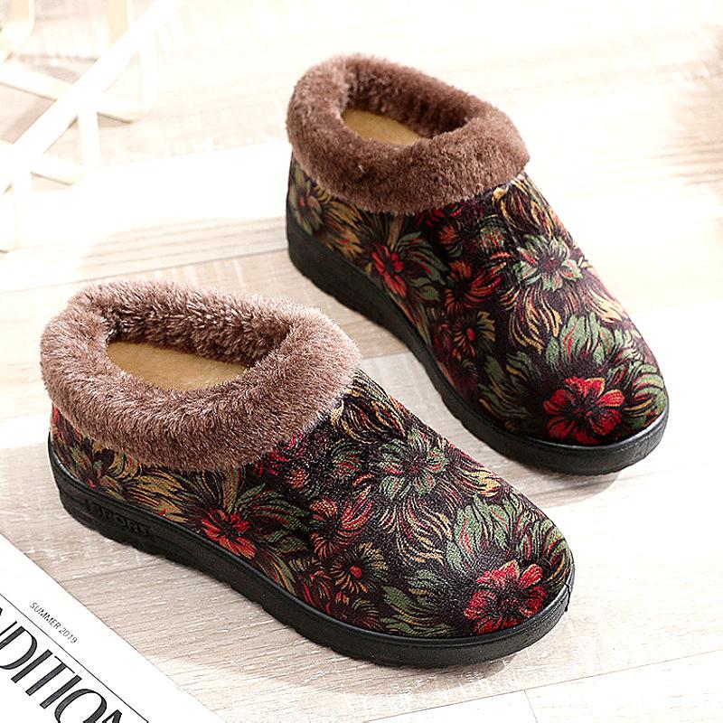 25 cotton slippers women's warm thick-soled non-slip mother shoes middle-aged and elderly soft-soled piled and thickened elderly cotton shoes