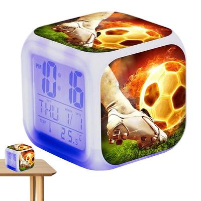 Kreatywny Budzik Piłkarski Lampka Nocna Zmiana Koloru 7 Kolorów Led Biurko Dekoracja Domu Budzik dla Dzieci Budzik Nocny Dekoracja