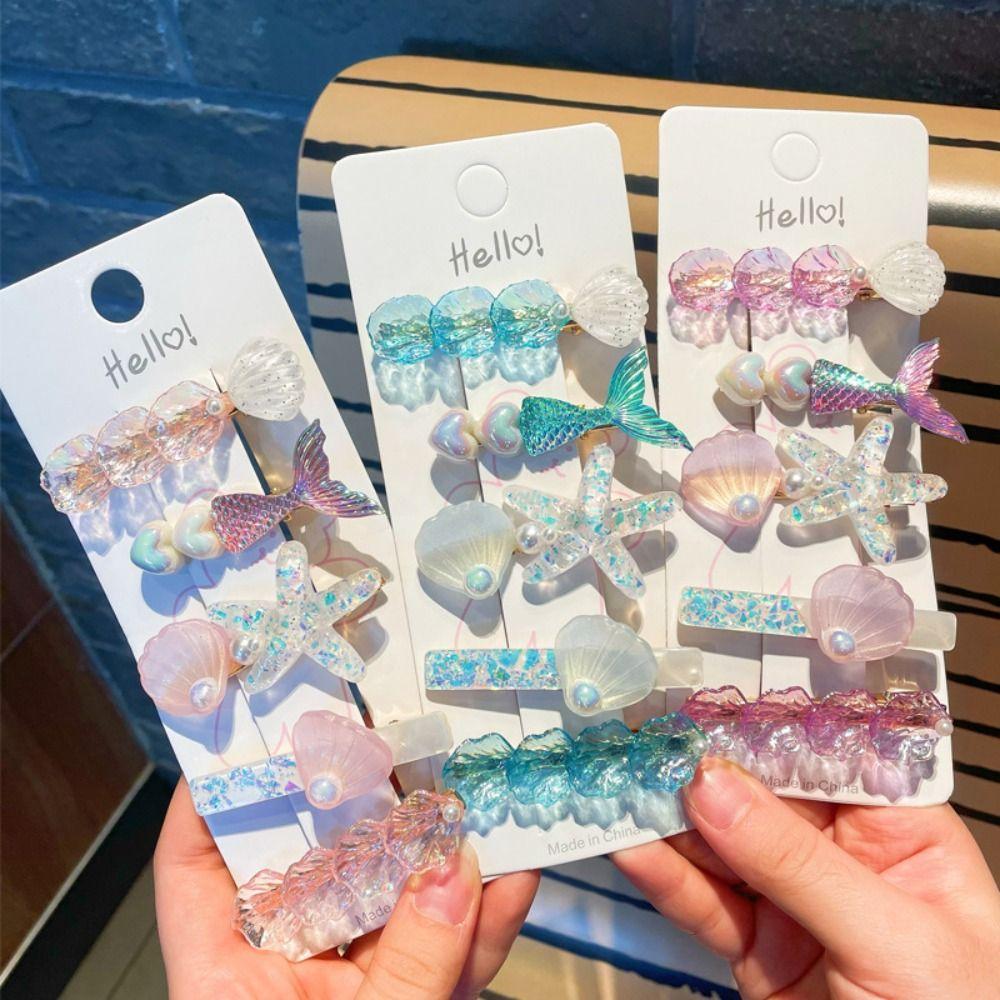 5pcs Pink Shell Starfish Hair Clips Pearl Barrette New Princess Headdress  Hair Accessories