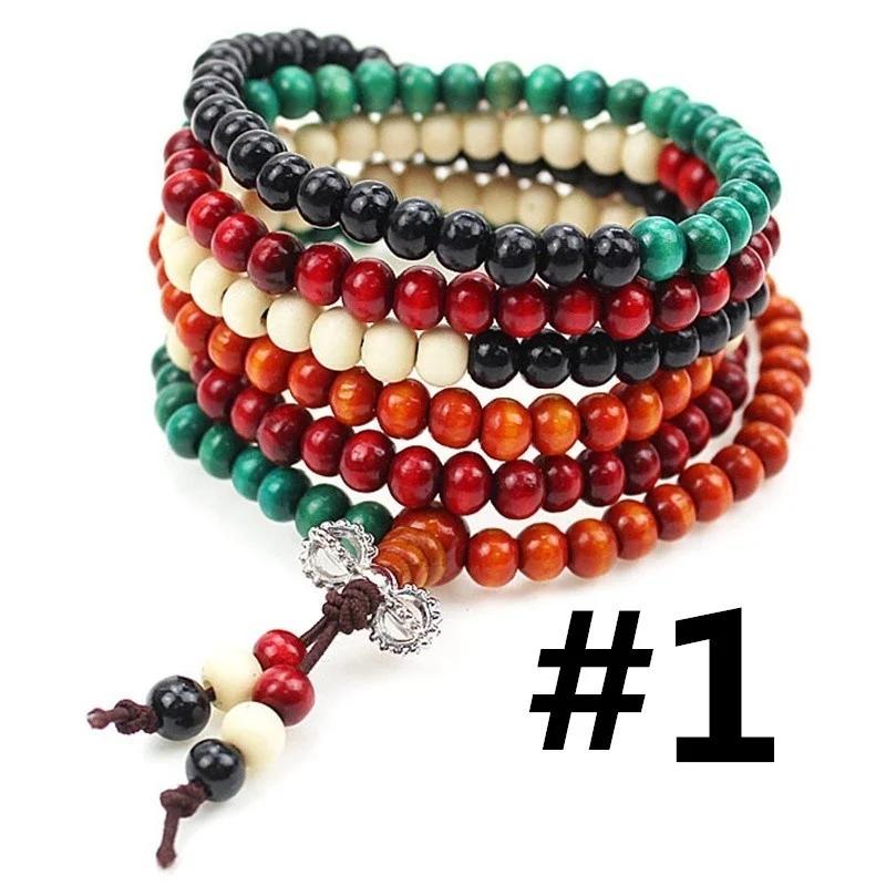 Multicolor Tibetan Buddha Sandalwood Wooden Buddhist Prayer Beads Faith Meditation Unisex Men Women Bracelets