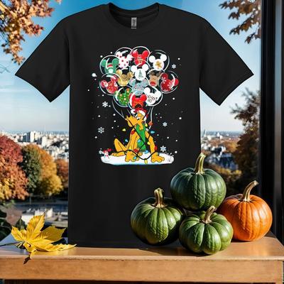 Cute Pluto With Balloon Christmas T-shirt T Shirt Men Women Unisex Tshirt SY65