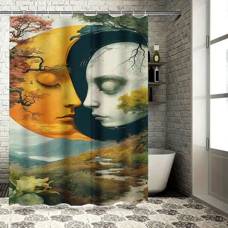 Surreal Dual Faces Landscape Shower Curtain - Waterproof, Mildew-Resistant, Machine Washable for Unique Bathroom Decor