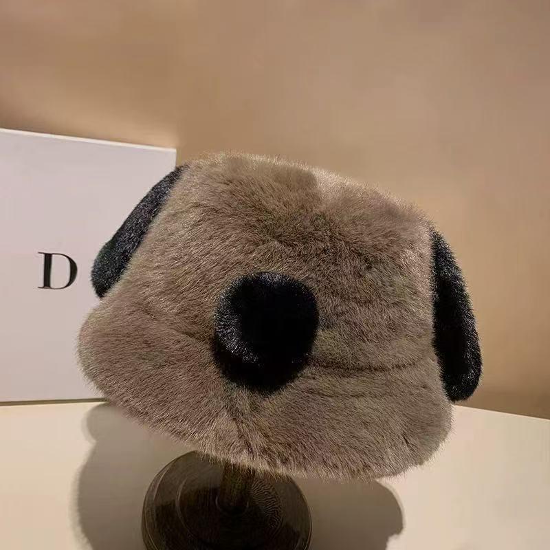 

Пушистая шапка-панама с щенячьими ушками: Милая, теплая и стильная шерстяная шляпа-ведро для женщин, идеально подходящая для осени и зимы. One Size кофейный