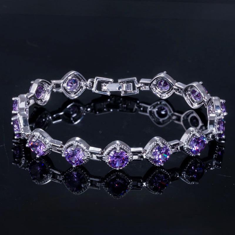 CMM Sparkling Purple Red Cubic Zirconia Round Tennis Bracelets for Women Fashion Jewelry