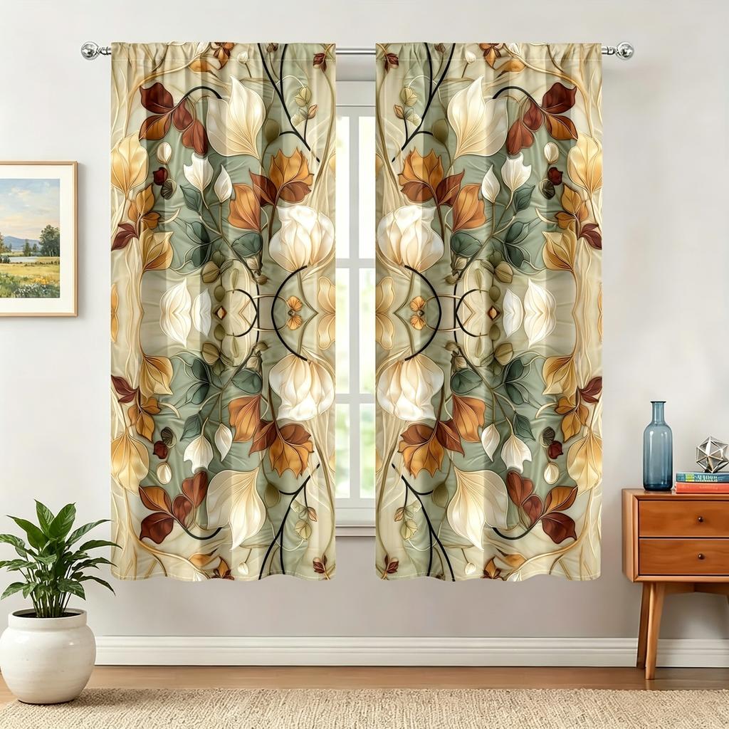 2 Pieces of Vintage Morandi Floral Curtains, French Country Style Light Luxury Blackout Curtains for Living Room and Bedroom