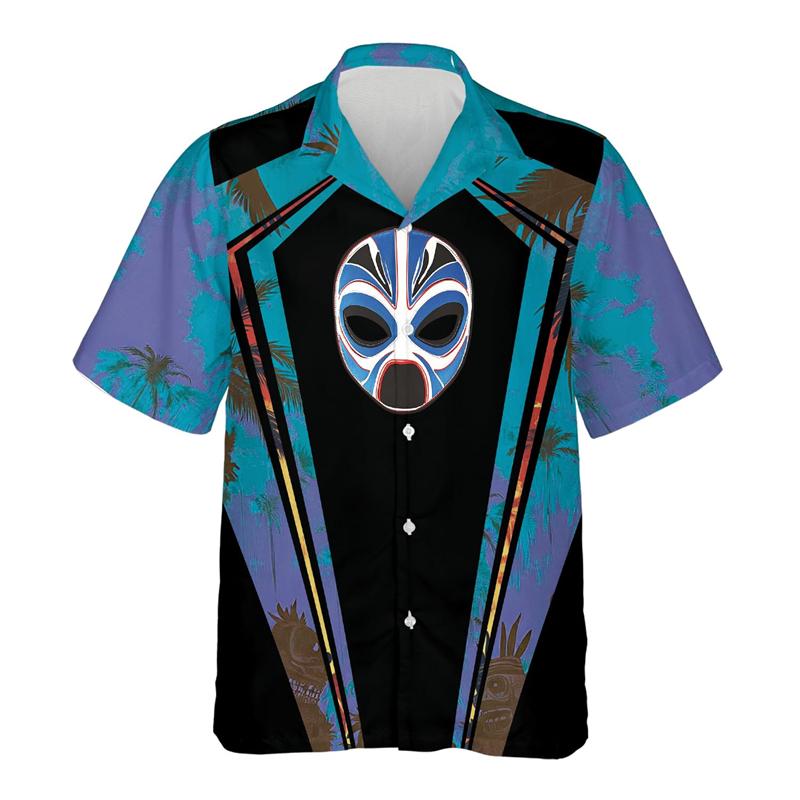 Maglietta da uomo con stampa 3D Maschera da wrestling messicana Lucha Libre Manica corta Collo a revers Top Estiva Street Camicie Hawaiane