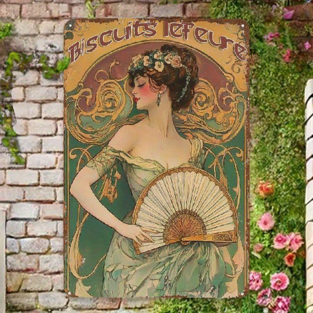 Vintage Art Nouveau Woman Tin Sign Retro Metal Panel Home Bar Cafe Decor