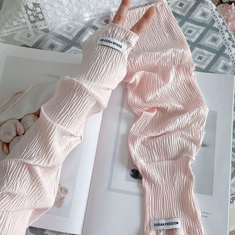 

Able Loose Thin Ice Silk Long Sleeves For Women Girls Summer Sunscreen Arm Protector Hand Sleeve Cycling Fingerless Glove розовый