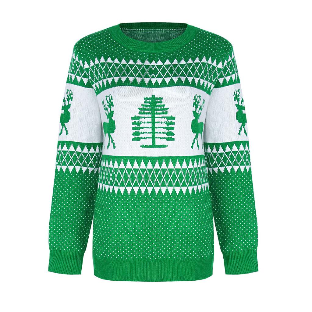 Women Christmas Sweater Long Sleeve  Christmas Tree Knitting Sweater Tops