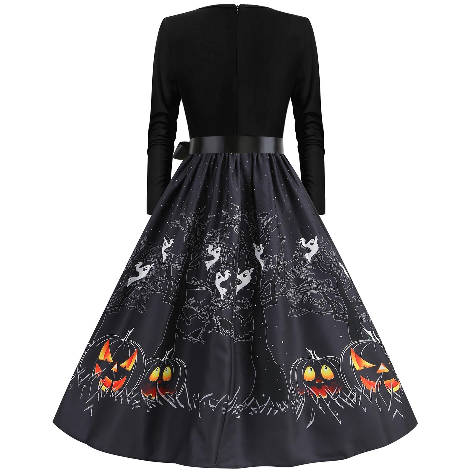 Женские платья Хэллоуин принтованное платье с V-образным вырезом на молнии с длинным — фото 5