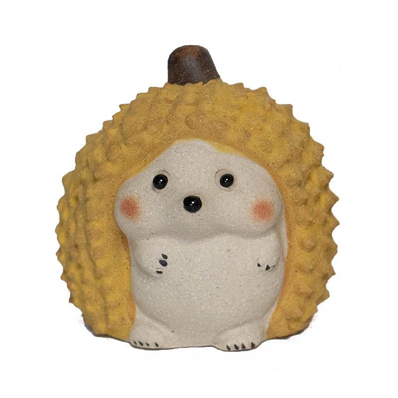 Cute Tea Pet Handmade Purple Clay Durian Teaware Pets Hedgehog Model Ornament Sculpture Tea Statue Handicraft Home Decor Tea Set