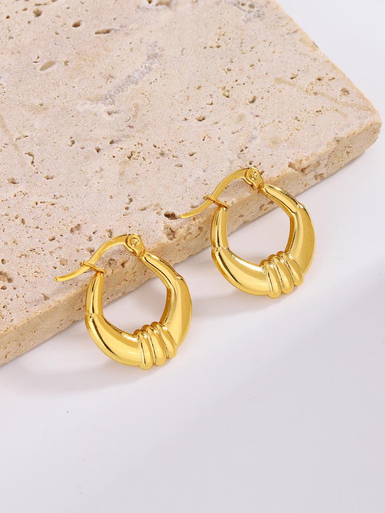 Personalized Simple U-shaped Earrings Niche Versatile Geometric Jewelry Lace Engraving Texture Titanium Steel Gold-plated Stud Earrings