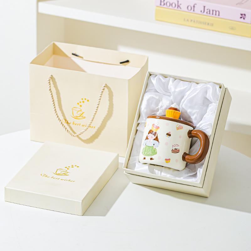Dessert Bread Boy Girl Ceramic Mug Couple Cup Water Cup with Lid Cute Cup Underglaze Color for Girls