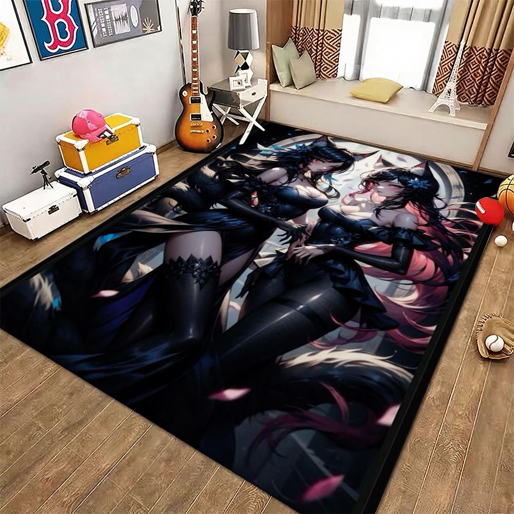 Twin Catgirls Black Lingerie Printed Rug Thick Nonslip Carpet For Gaming Room Study Living Room Home Party Decor Christmas Gift