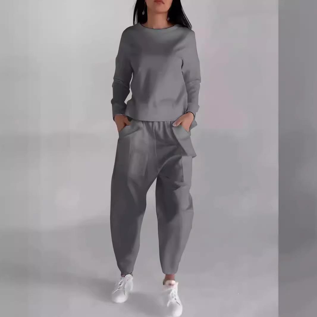 

2026 Autumn Trendy Multi-pocket Lace-up Solid Color Casual Pants Set S серый