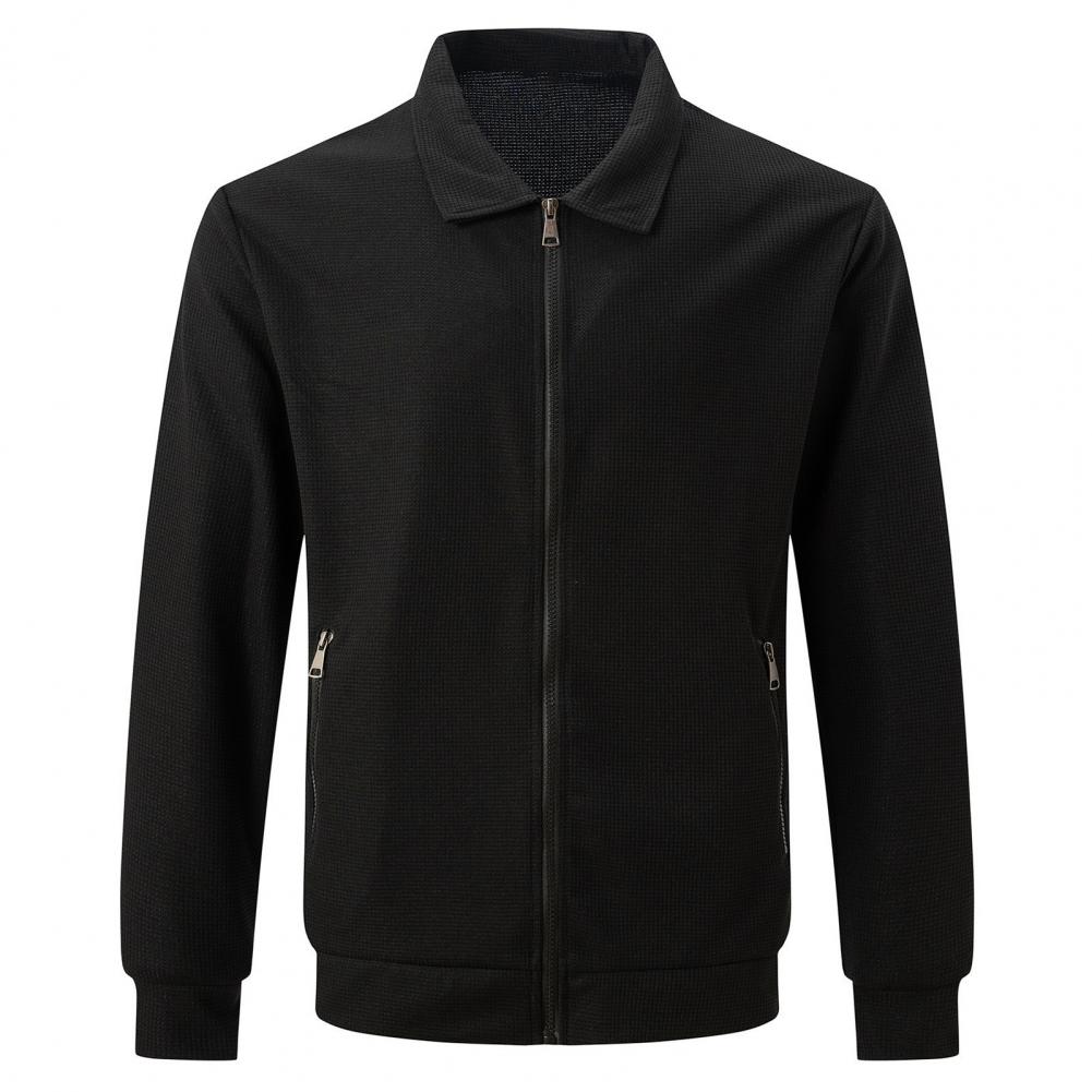 Stylová pánská bunda s límečkem a zapínáním na zip, vaflový vzor, s kapsami na zip, na jaro, podzim, zimu pro muže