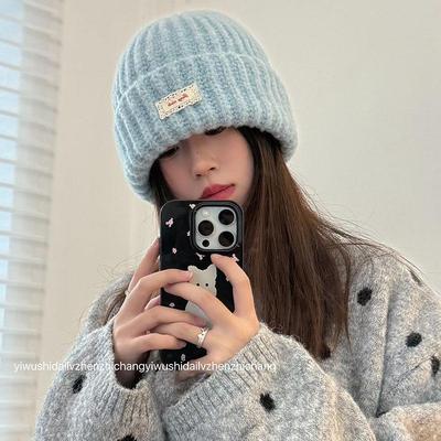 Solid Color Lace-Trimmed Knit Hat with Ear Protection - Korean Style for a Sweet, Gentle Look