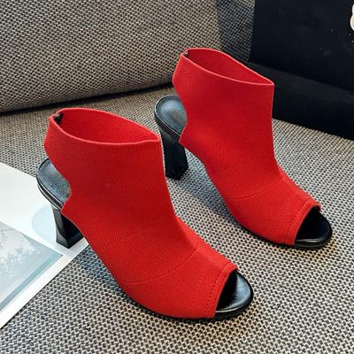 Fashion Women's Fashion Square Heel Sandals Summer New Round Head Fabric Fabric Anti-slip Wear-resistant High Heels