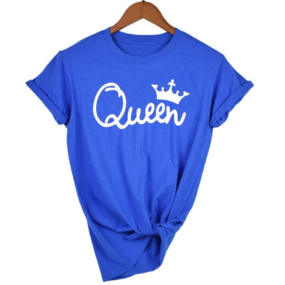 Queen Couples Women T Shirt Crown Printing Couple Clothes Summer Clothing Casual Round Neck Tops