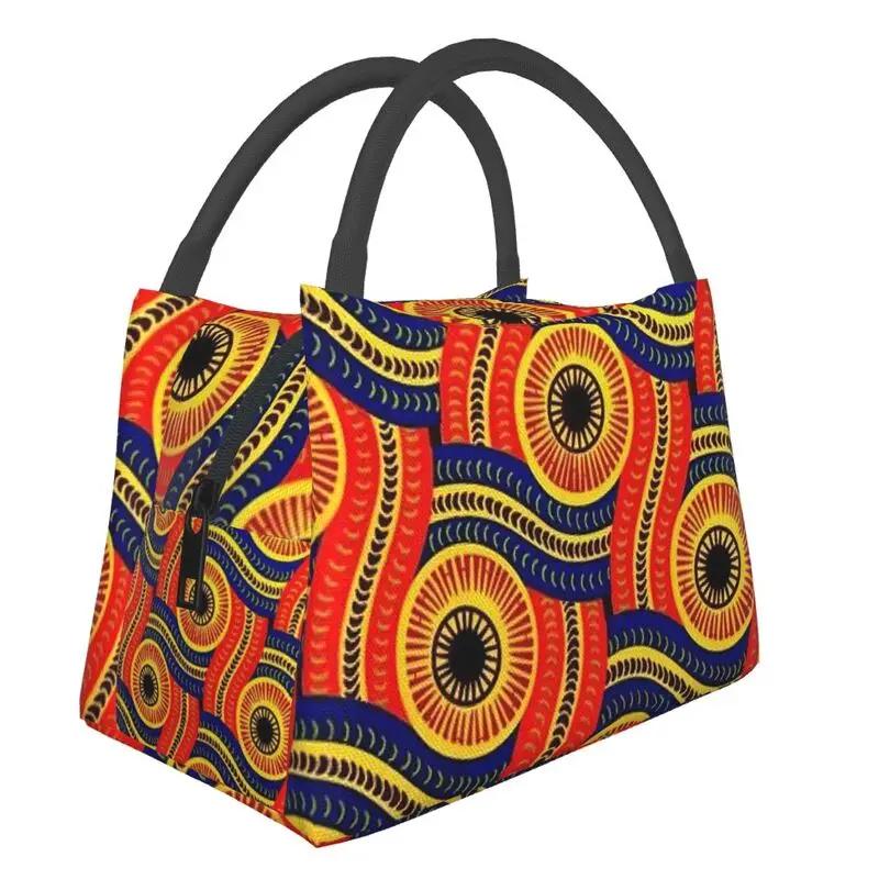 Colorful African Ankara Pattern Thermal Insulated Lunch Bags Women Geometric Lunch Container for Office Outdoor Meal Food Box